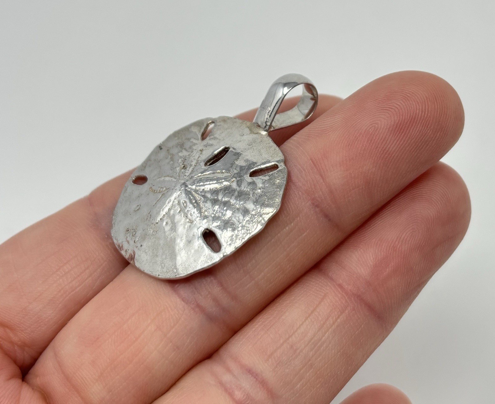 Large Sterling Silver Sand Dollar Shell Necklace Pendant Nautical Beach Theme