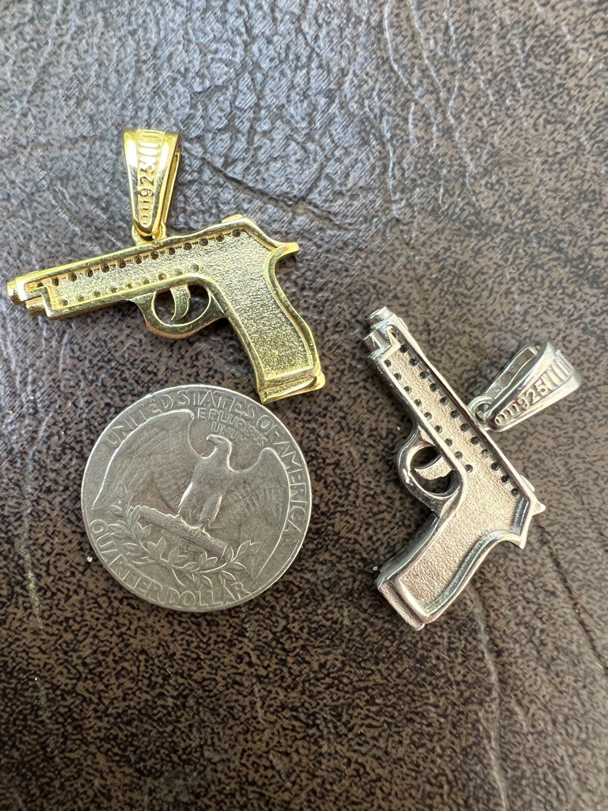 Real 925 Silver / 14k Gold Plated Gun Desert Eagle Pistol Pendant Necklace CZ