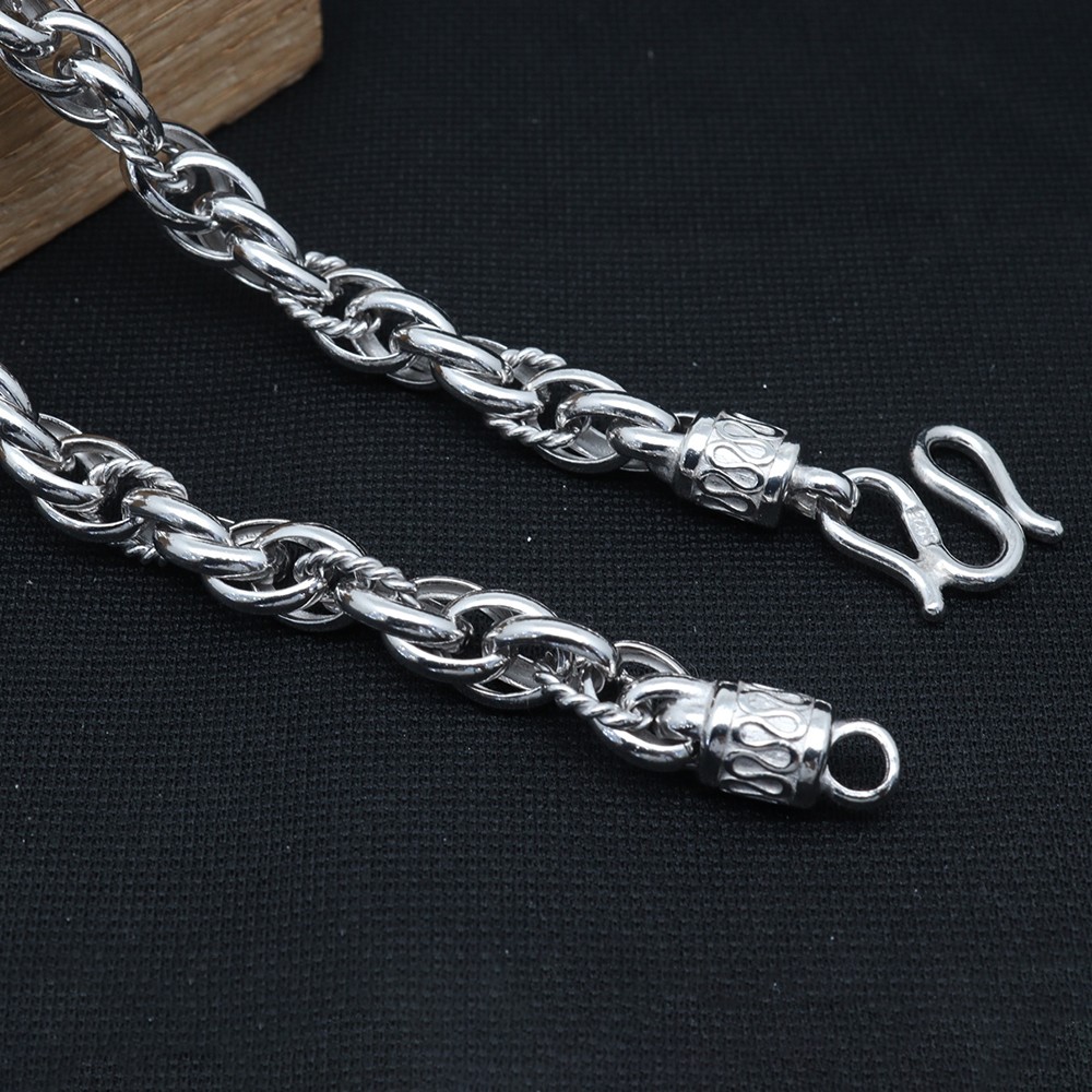 Pure S925 Sterling Silver Chain Men 8mm Wave Toggle Link Necklace 57-58g 23.6in
