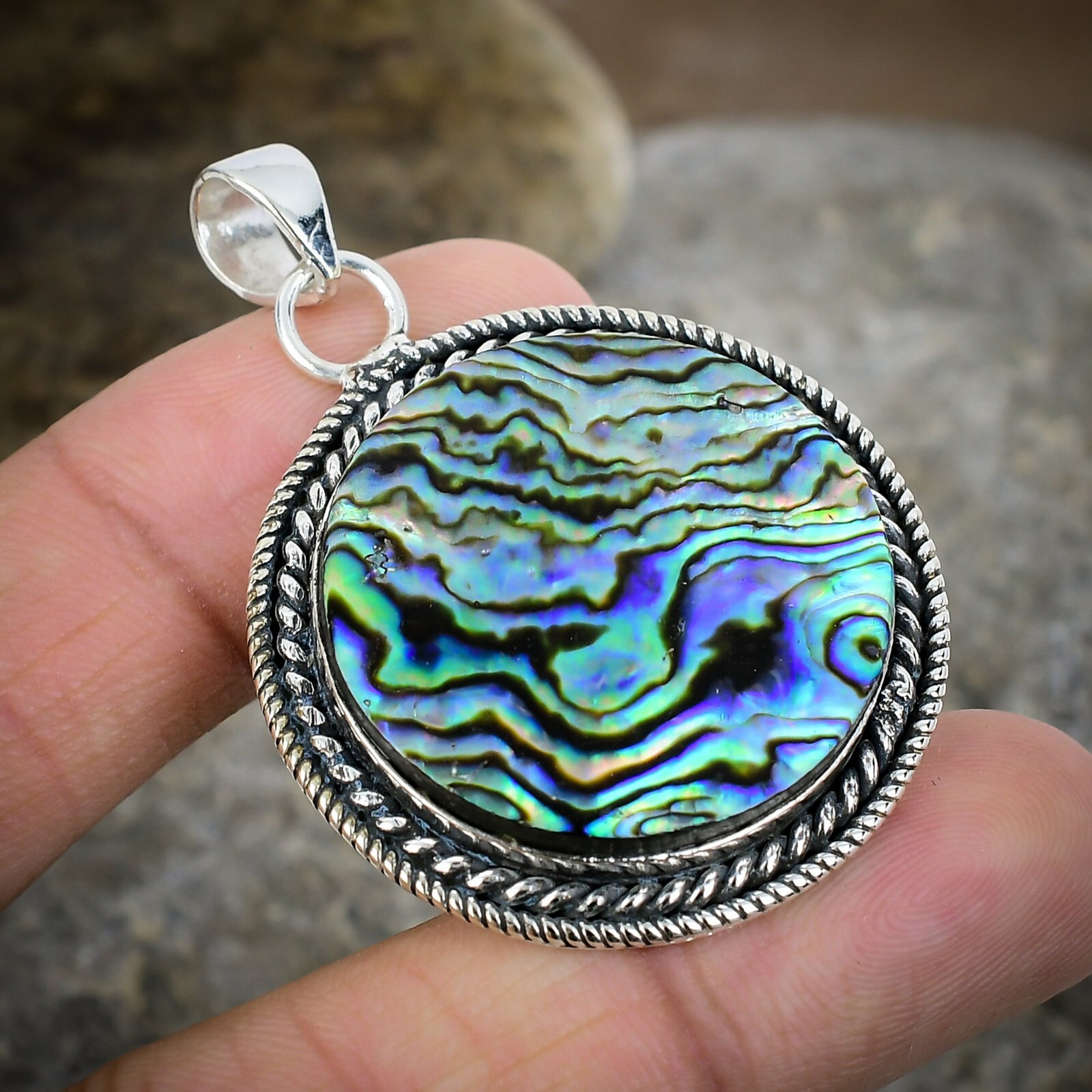 Abalone Shell Gemstone Handmade Solid 925 Sterling Silver Pendant Jewelry