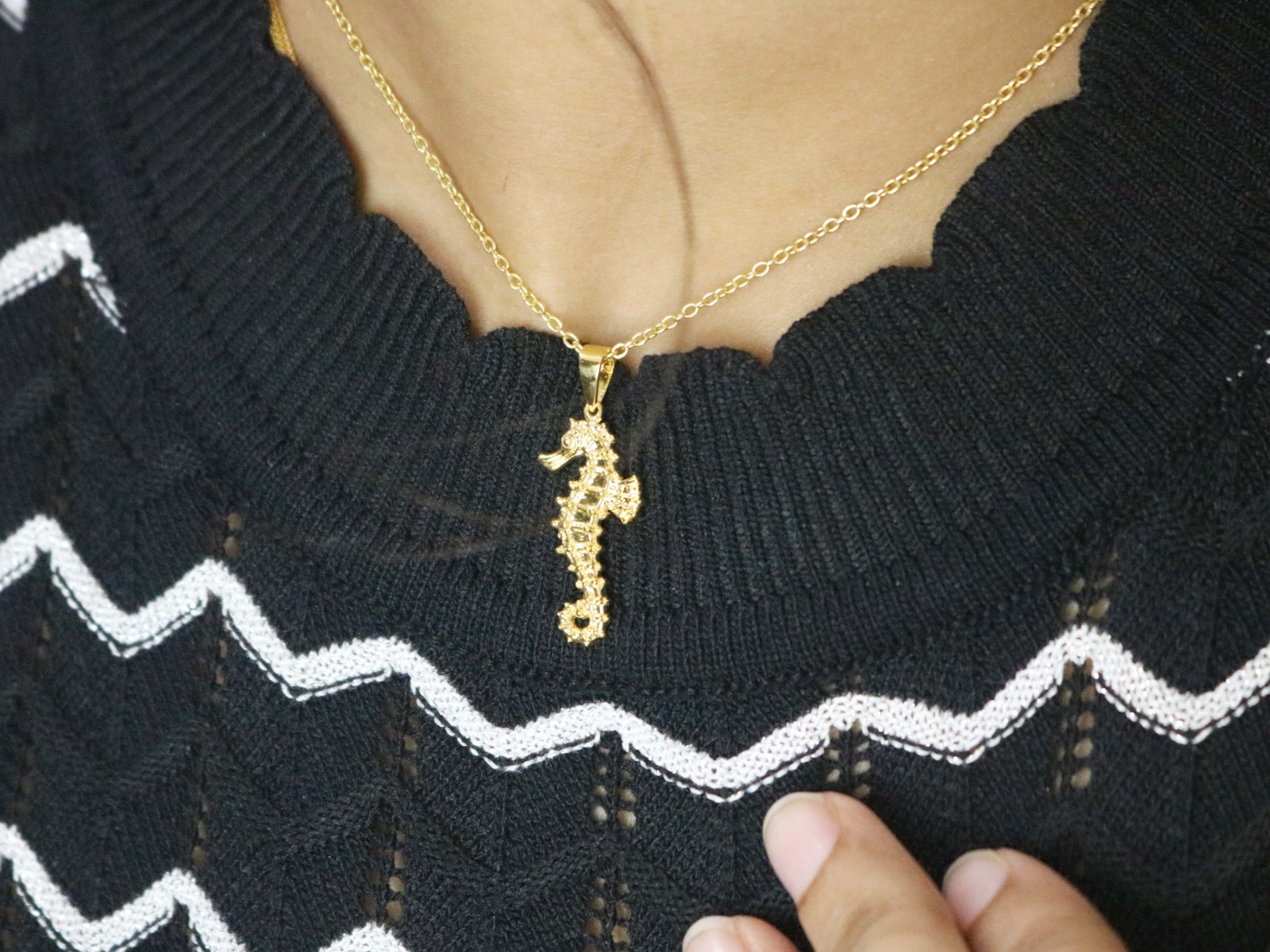 925 Sterling Silver Gold Sea Horse Unisex Pendant Birthday Gift For Her/Him
