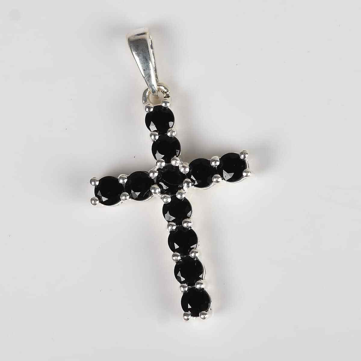 1.50ctw Black Spinel Cross Pendant Sterling Silver