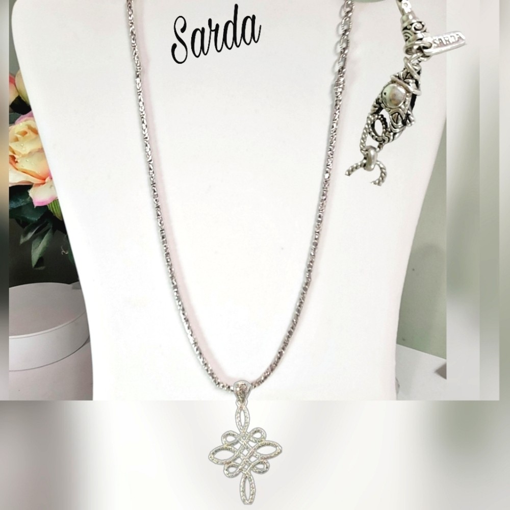 VINTAGE SARDA STERLING SILVER 20.5″+ NECKLACE 925 23.5g Large Sarda 3″ Pendant