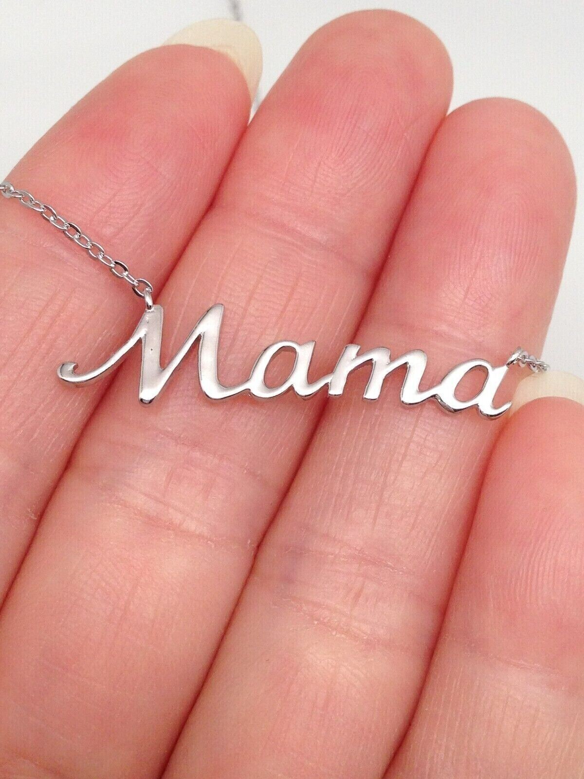 925 Sterling Silver Script Mama Pendant Necklace 31mm(1.22″) 15.25-17.25″