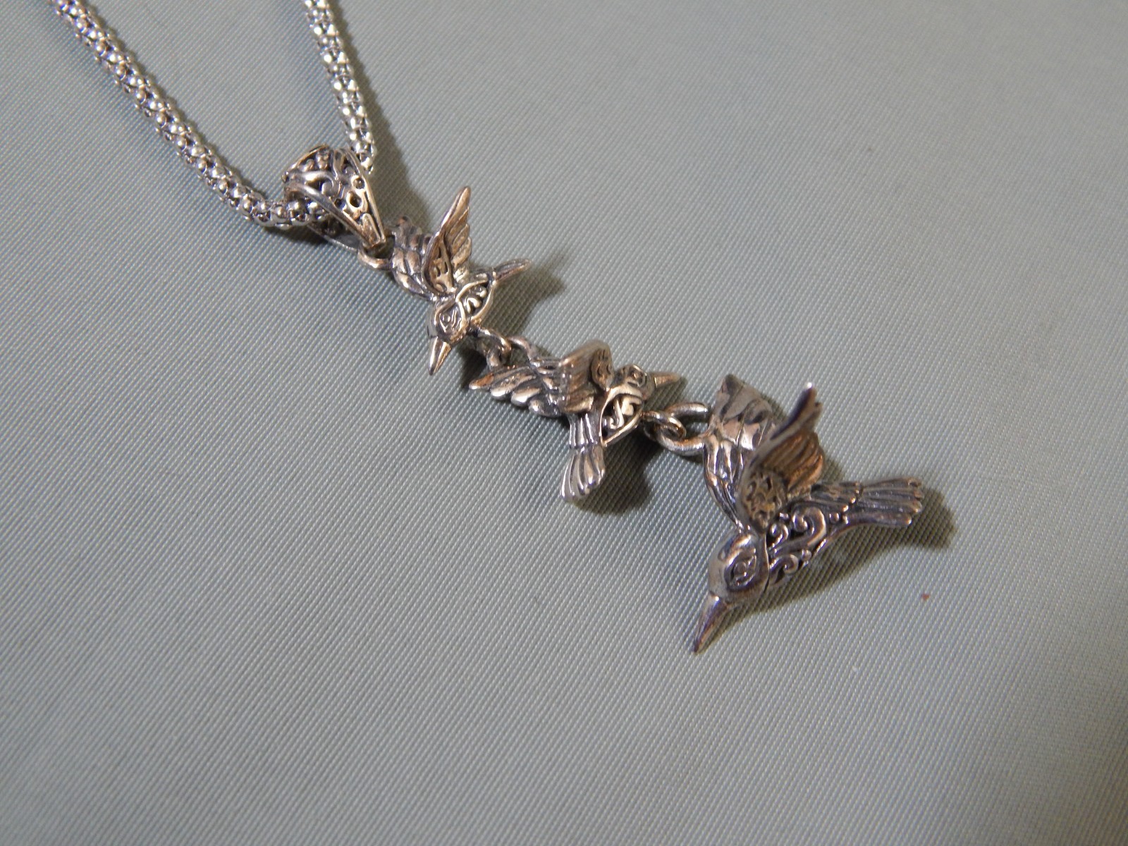Annika Witt Sterling Hummingbird Dangle Drop Pendant Necklace 18″ adj w/ Box