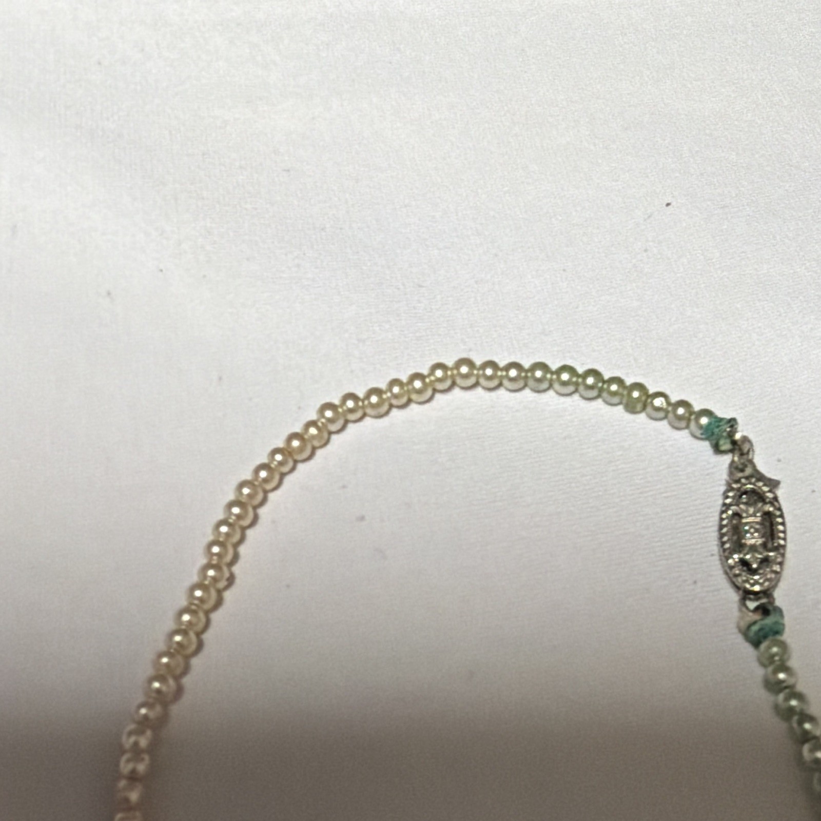 Vintage Deltah Simulated Pearl Necklace Sterling Rhinestone Clasp Original Tag