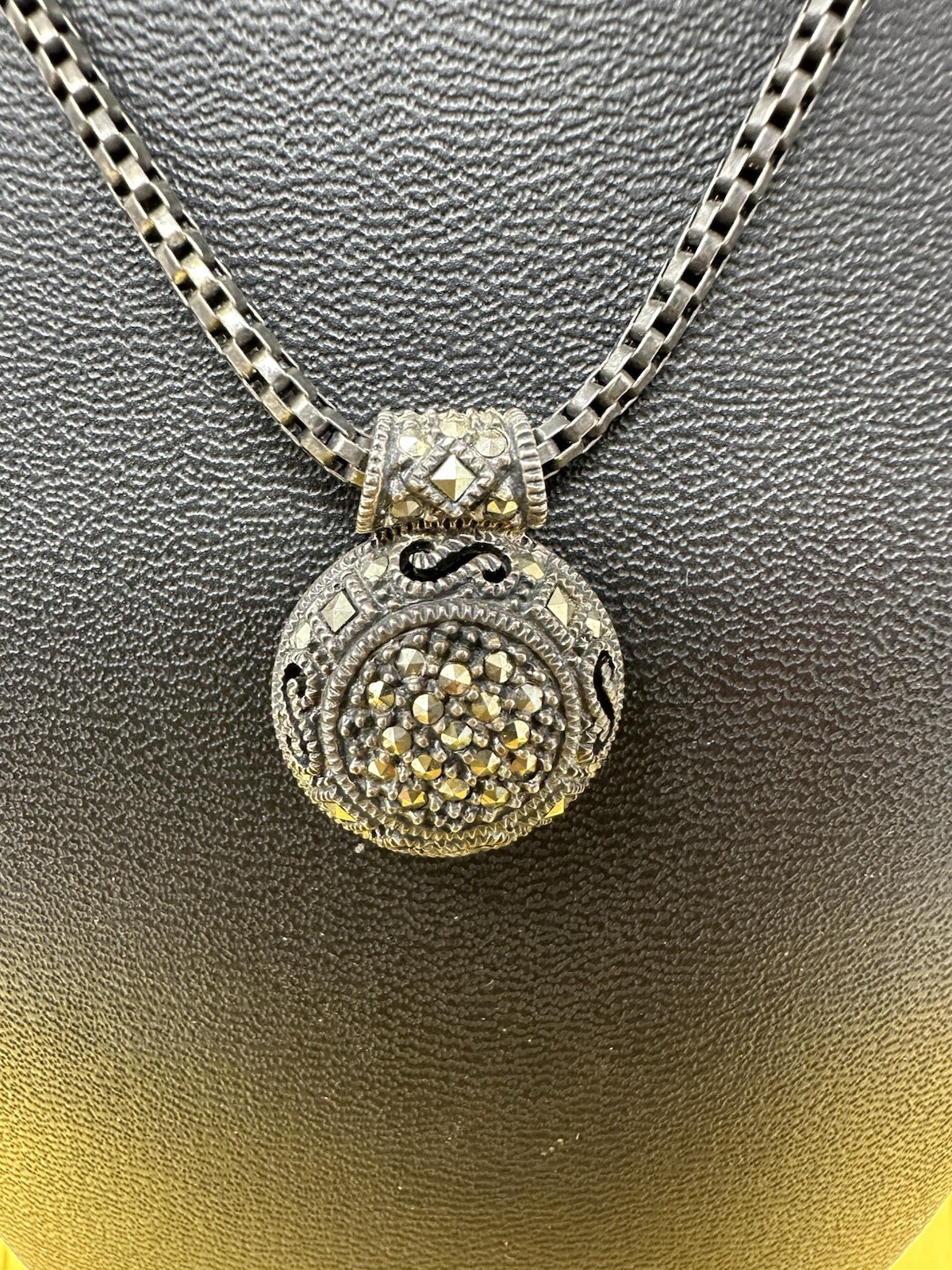 Sterling Silver Judith Jack Medallion Marcasite Pendant Choker Necklace 12g 14”