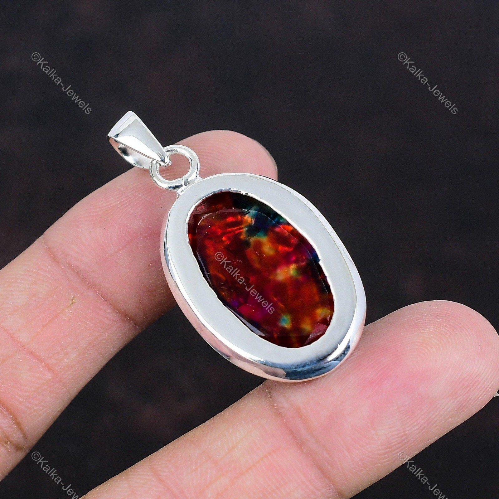 Natural Ammolite Gemstone Indian Jewelry 925 Sterling Silver Pendant For Women