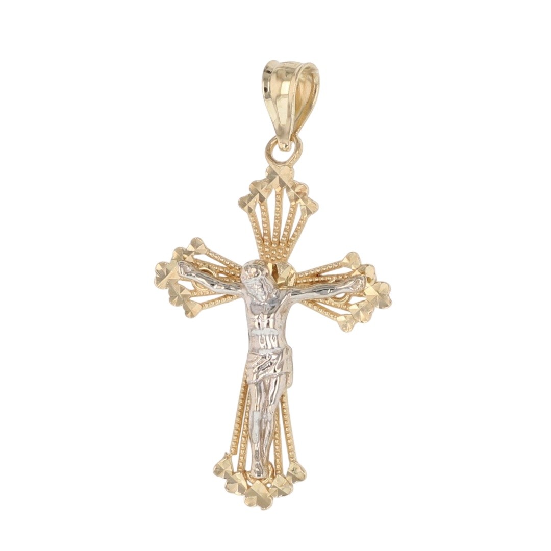 Religious Crucifix Cross Pendant without Chain 14k Multi-Tone Gold 1.15 Grams