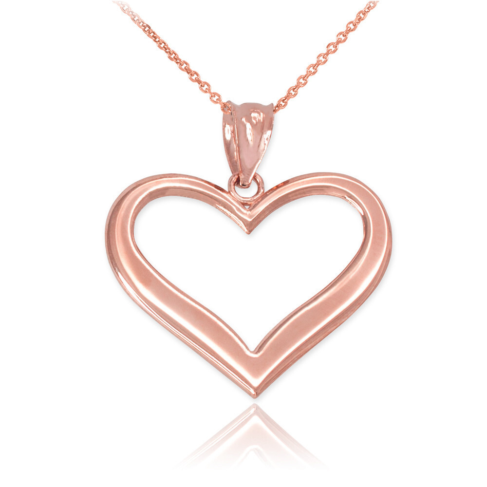 Gold Polished Open Heart Pendant Necklace (Available in Yellow/Rose/White Gold)