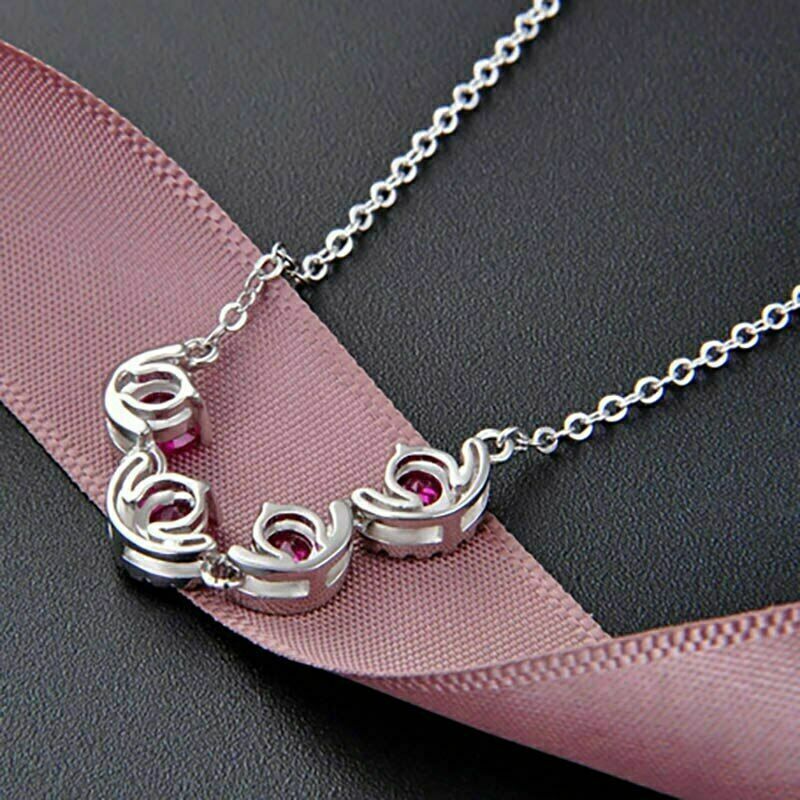 3.00Ct Round Cut Pink Ruby Journey Pendant 14K White Gold Finish 18″ Free Chain
