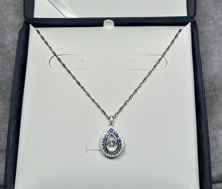 New lab-created Blue and White Sapphire Pendant Dancing Stone Sterling Silver