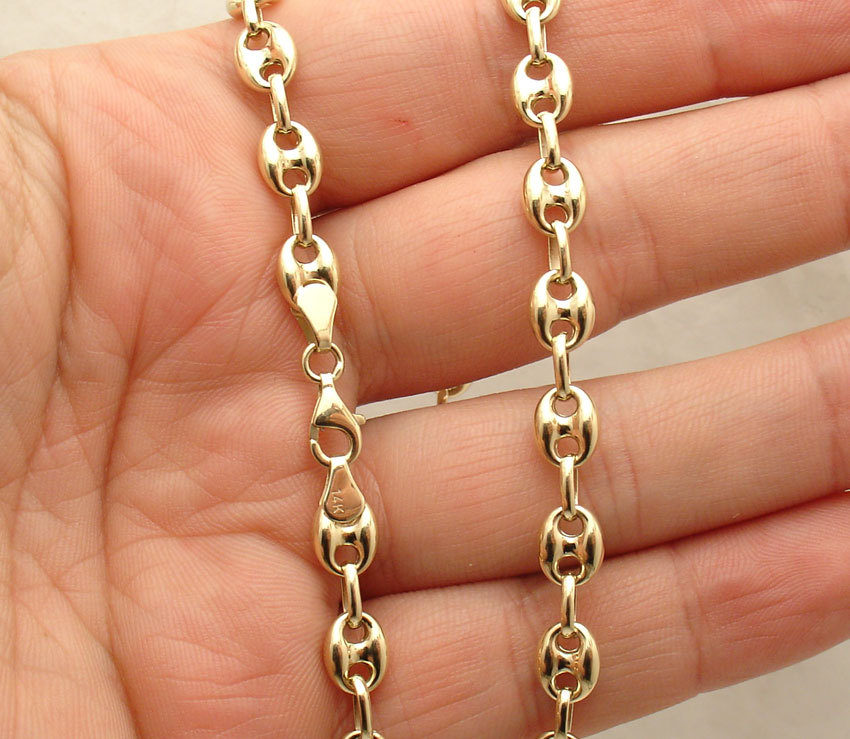 6.5mm Puffed Mariner Anchor Link Chain Necklace Real 14K Yellow Gold