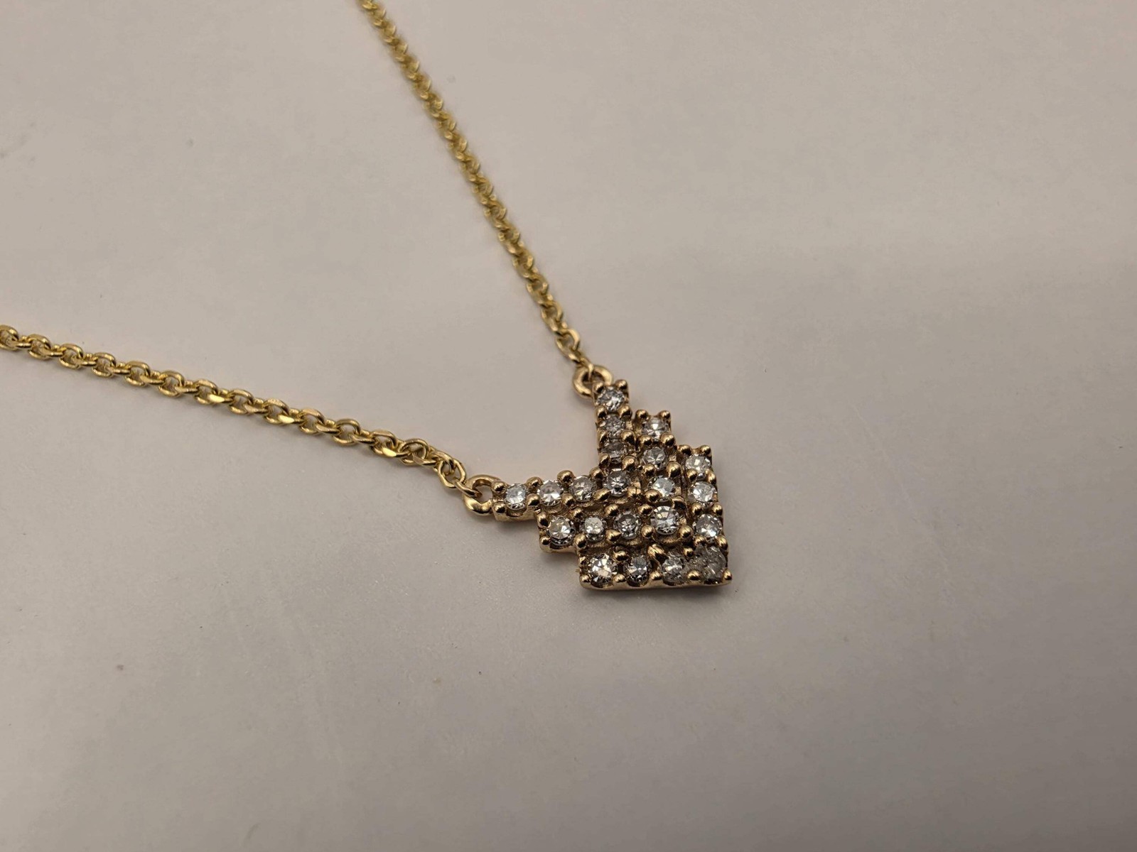 10K Yellow Gold Diamond Chevron Necklace Natural Pave Diamond Geometric V Pendan
