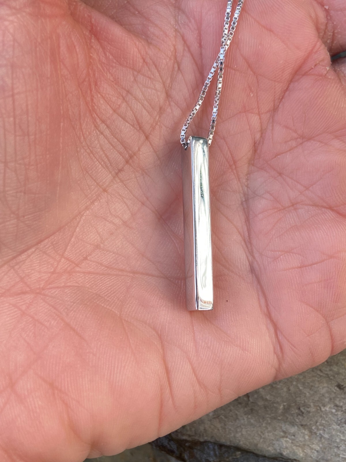925 Sterling Silver Drop Down Bar Necklace 3D Vertical Rhodium 18″ Adjustable