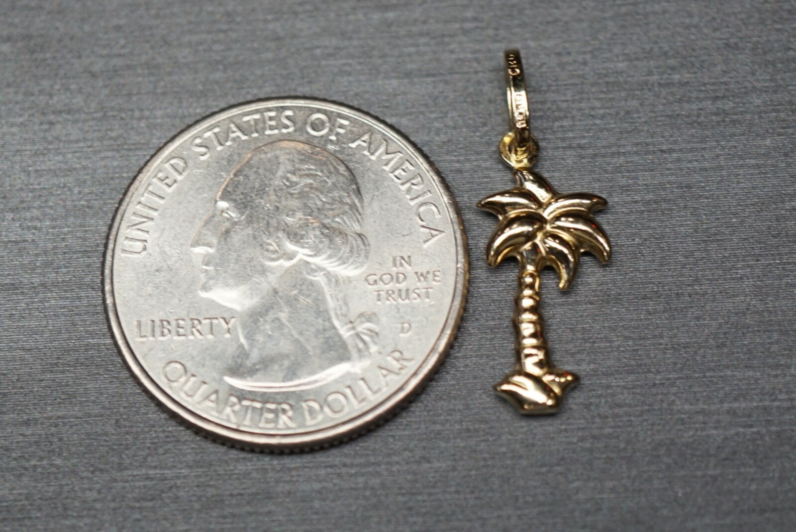 14K Solid Yellow Gold High Polished 1″ Hollow Palm Tree Charm Pendant.