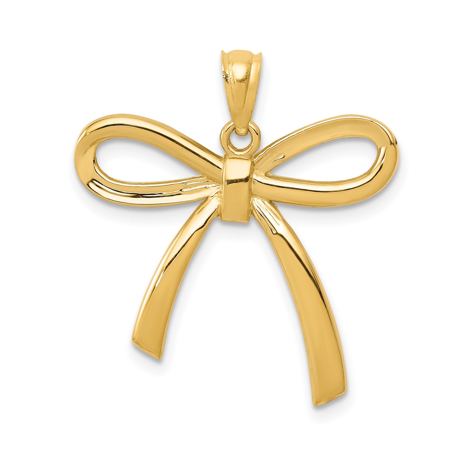 14k Yellow Gold Solid Bow Pendant Polished Ribbon Charm 28.1mm Fine Jewelry