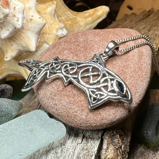 Celtic Shark Necklace in Sterling Silver 925 Large Nautical Beach Pendant