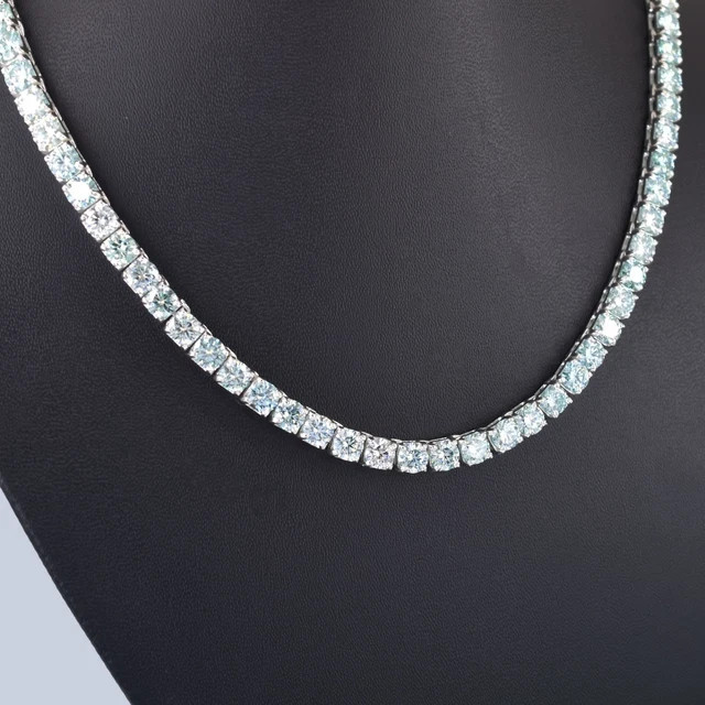 49 Ct 5mm Diamond Ice Blue Diamond Necklace, 20 Inches 14k White Gold Plated