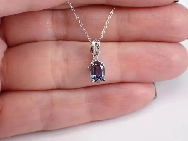 1.50Ct Oval Simulated Sapphire Solitaire Pendant 14K White Gold Plated