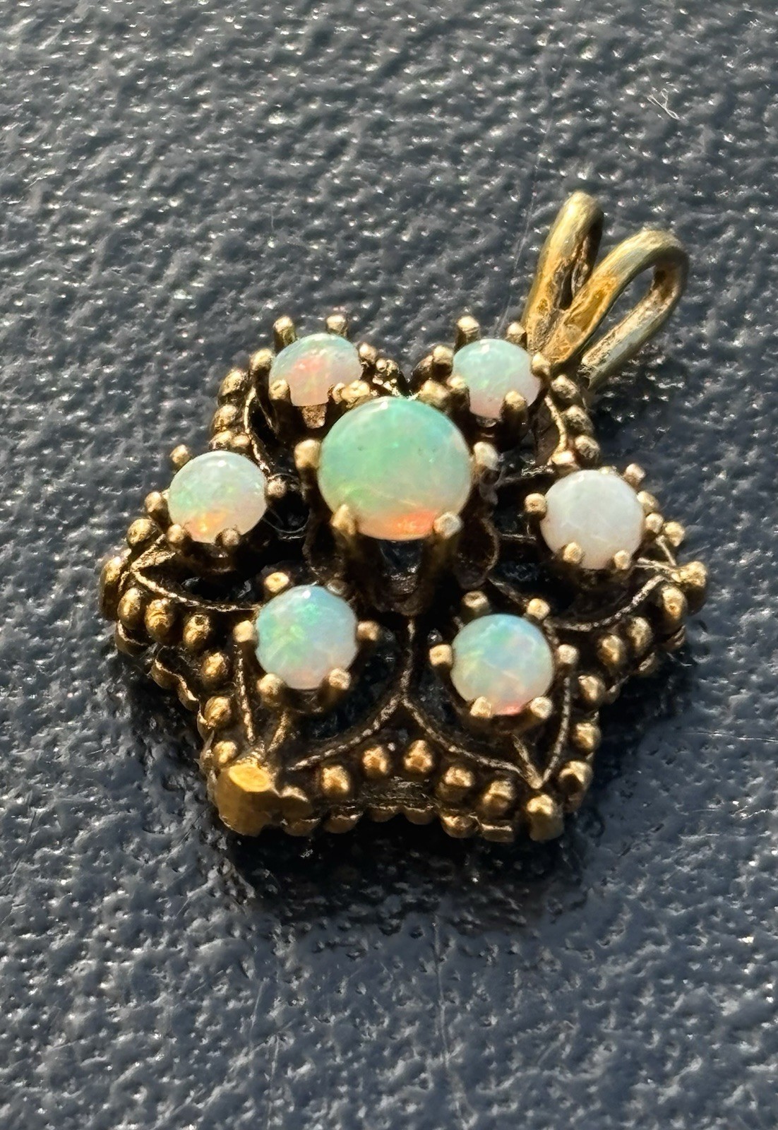 14K Australian Opal Pendant Opal Cluster, Flowers 7 Necklace , Vintage