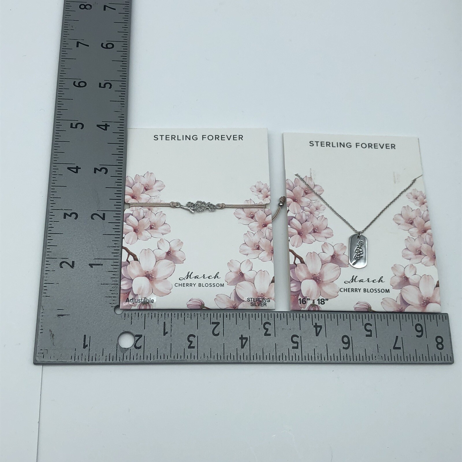 Sterling Silver Cherry blossom March Birthday jewelry lot of 2 necklace bracelet