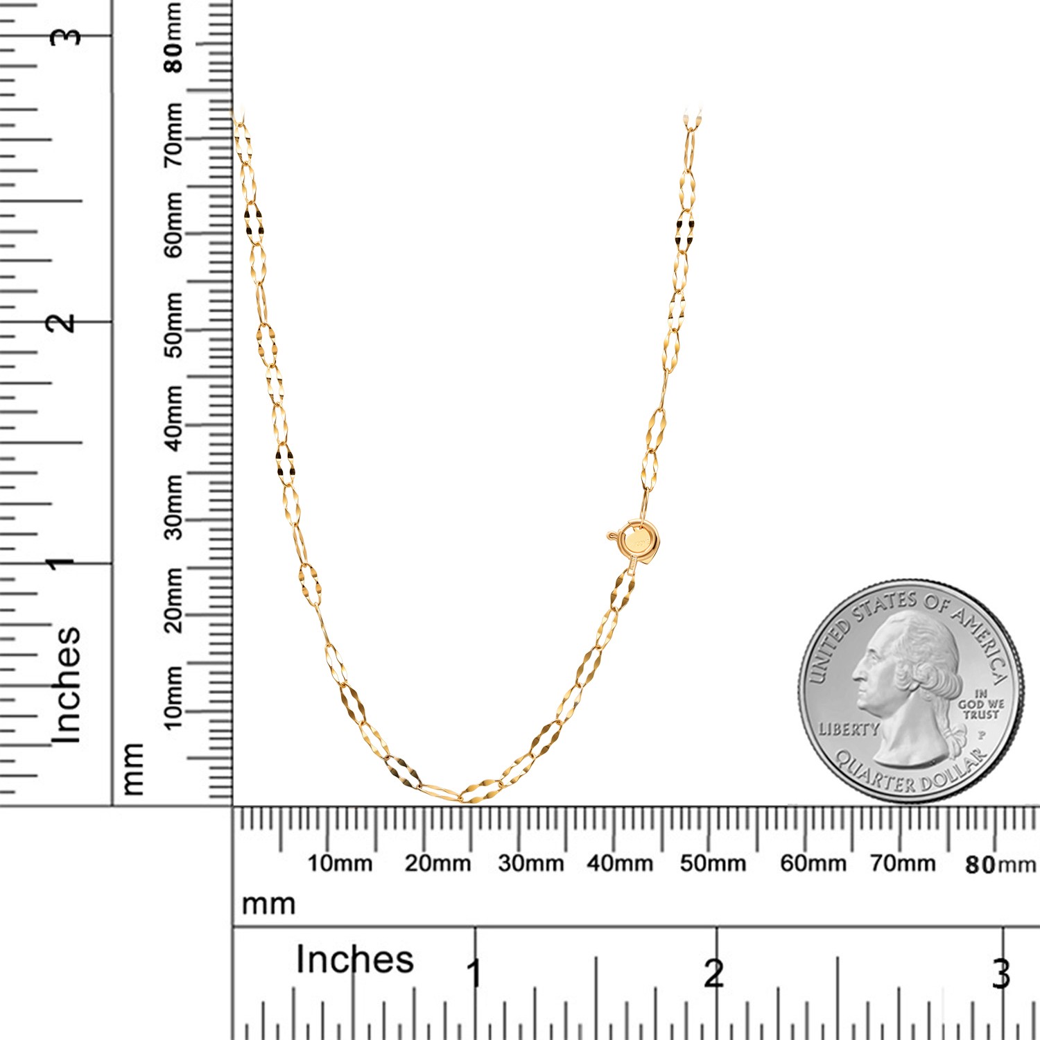 10K Yellow Gold Link Chain Necklace For Women and (18 Inches Length, 2MM Width)
