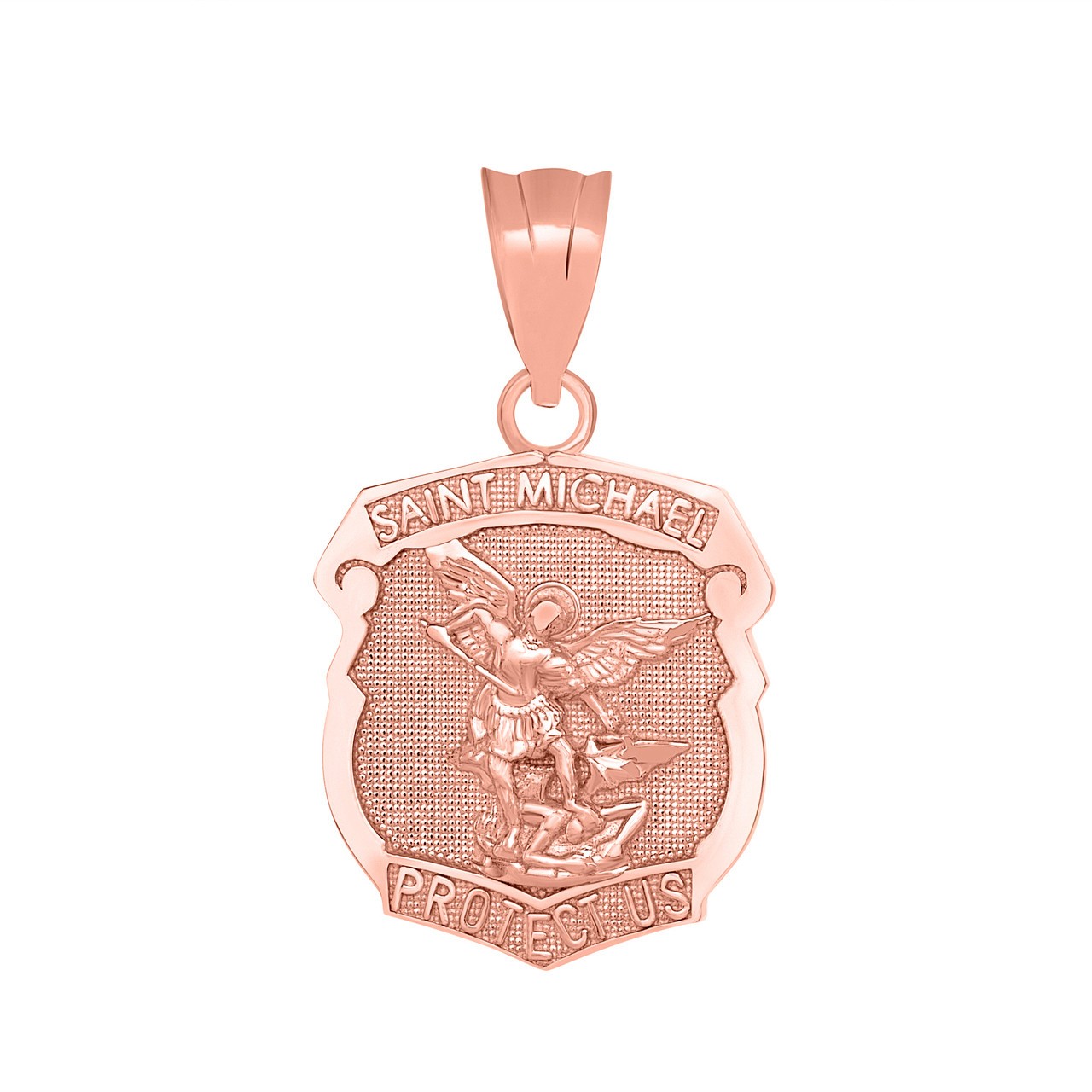 Gold St. Michael Protect Us Shield Pendant Necklace (Yellow/Rose/White/Two Tone)