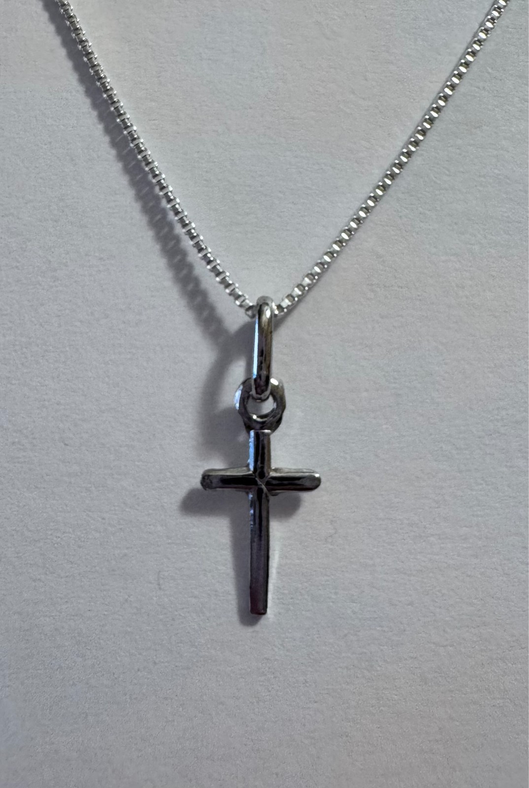 My BEST SELLER sterling silver small cross necklac on 16′ box chain
