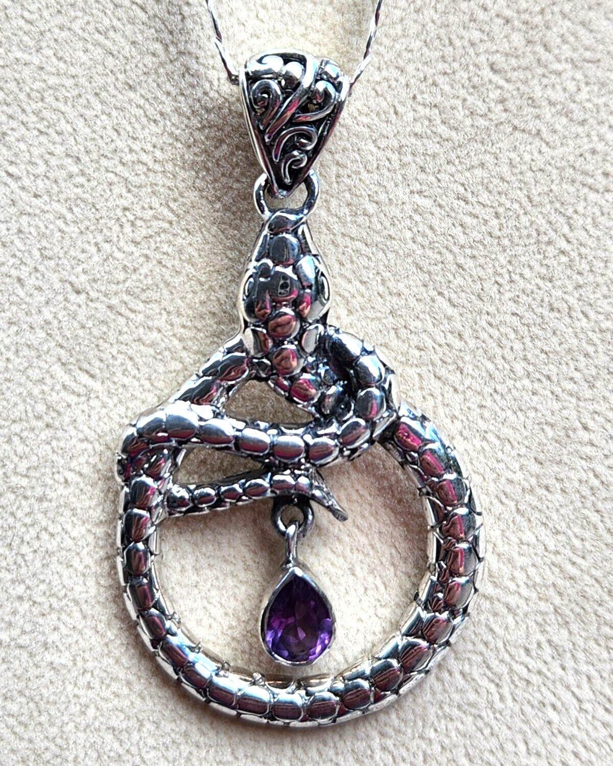 Bali Legacy Amethyst Snake Pendant in Sterling Silver 0.75 ctw 20 Inch 2mm Chain