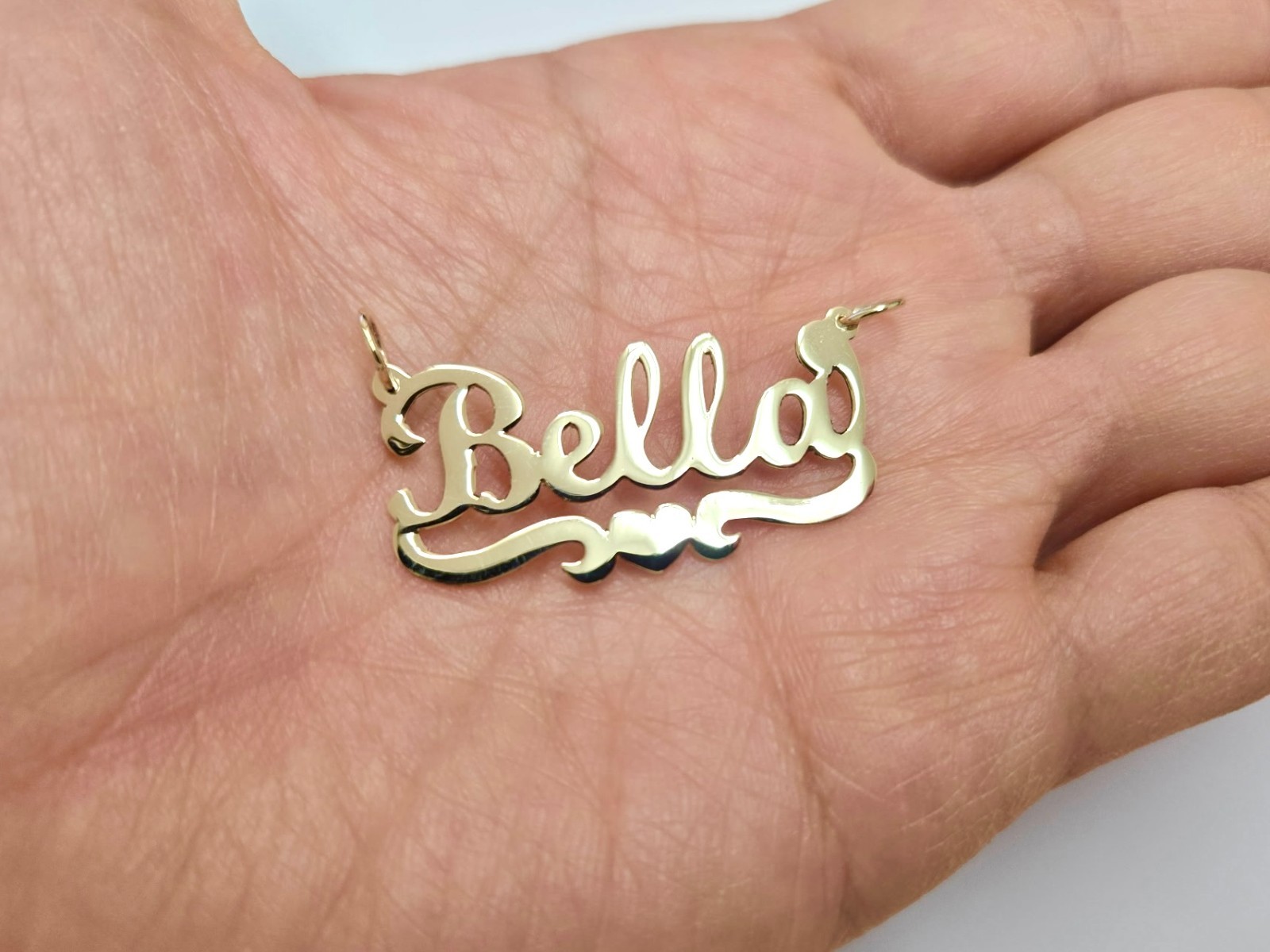 10K Solid Yellow Gold Personalized Handmade Cursive Name Pendant with Heart