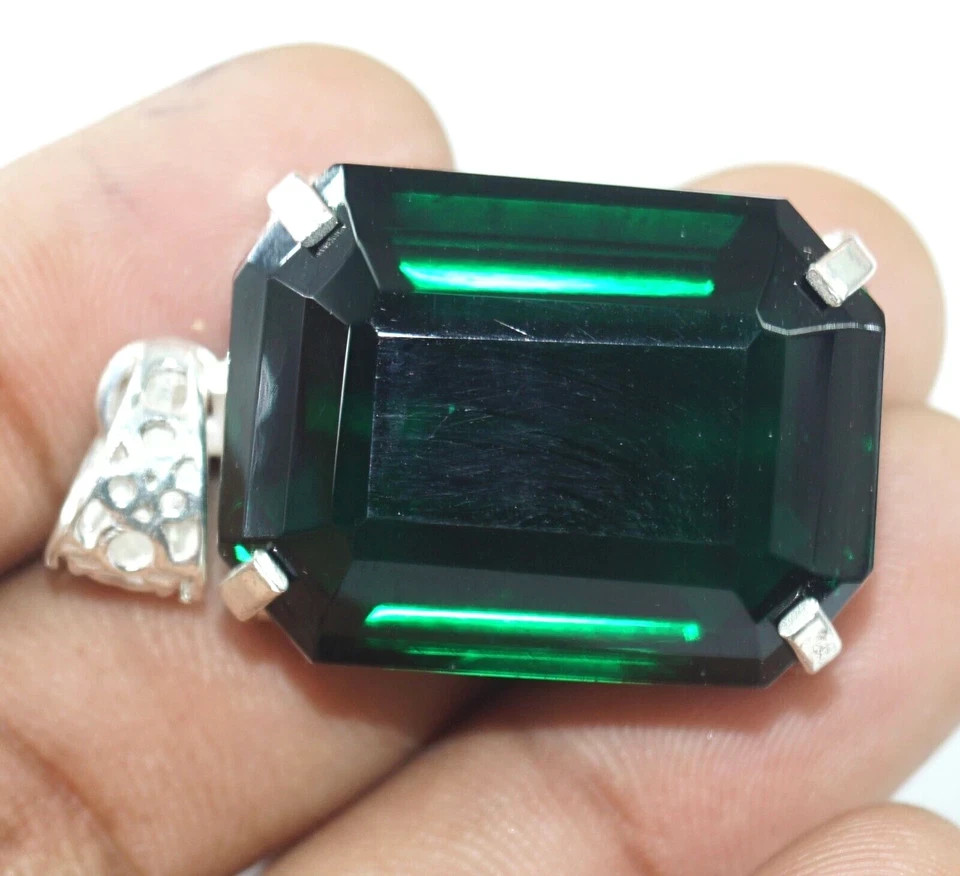 120 Ct Natural Green Topaz Emerald Cut Pendant 925 Sterling Silver Certified