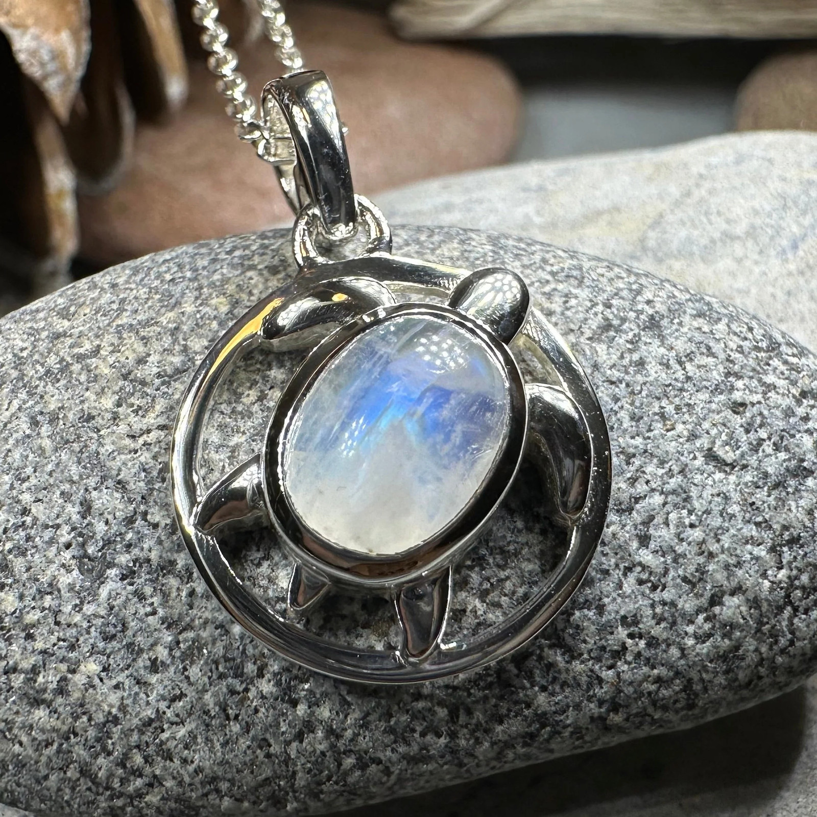 Moonstone Turtle Necklace Animal Pendant Beach Ocean Ladies Girls 925 W/CHAIN