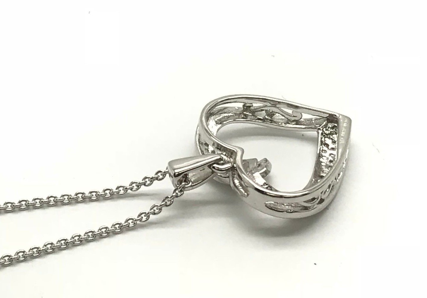 Sterling Silver 925 Diamond Accent Swirl Heart Love Anniversary Pendant Necklace