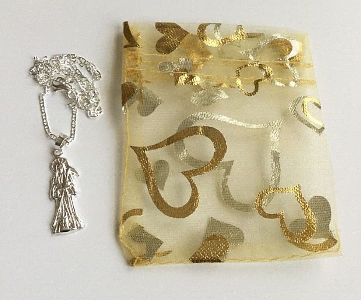 925 PLATA CADENA DE LA SANTA MUERTE 22″ LARGO/ GRIM REAPER NECKLACE 22” -32x10mm