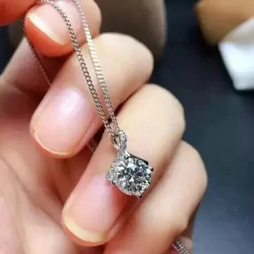 2Ct Round Cut Lab Created Diamond Pendant art Pendant 14K White Gold Plated