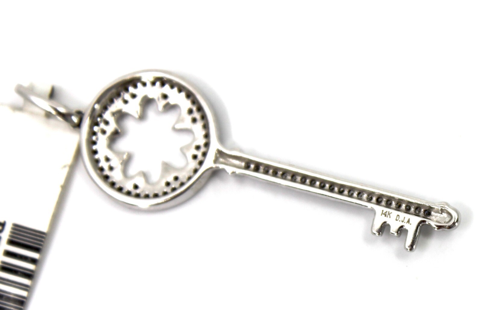 Diamond Key Pendant in 14k Solid White Gold Sign D.J.A