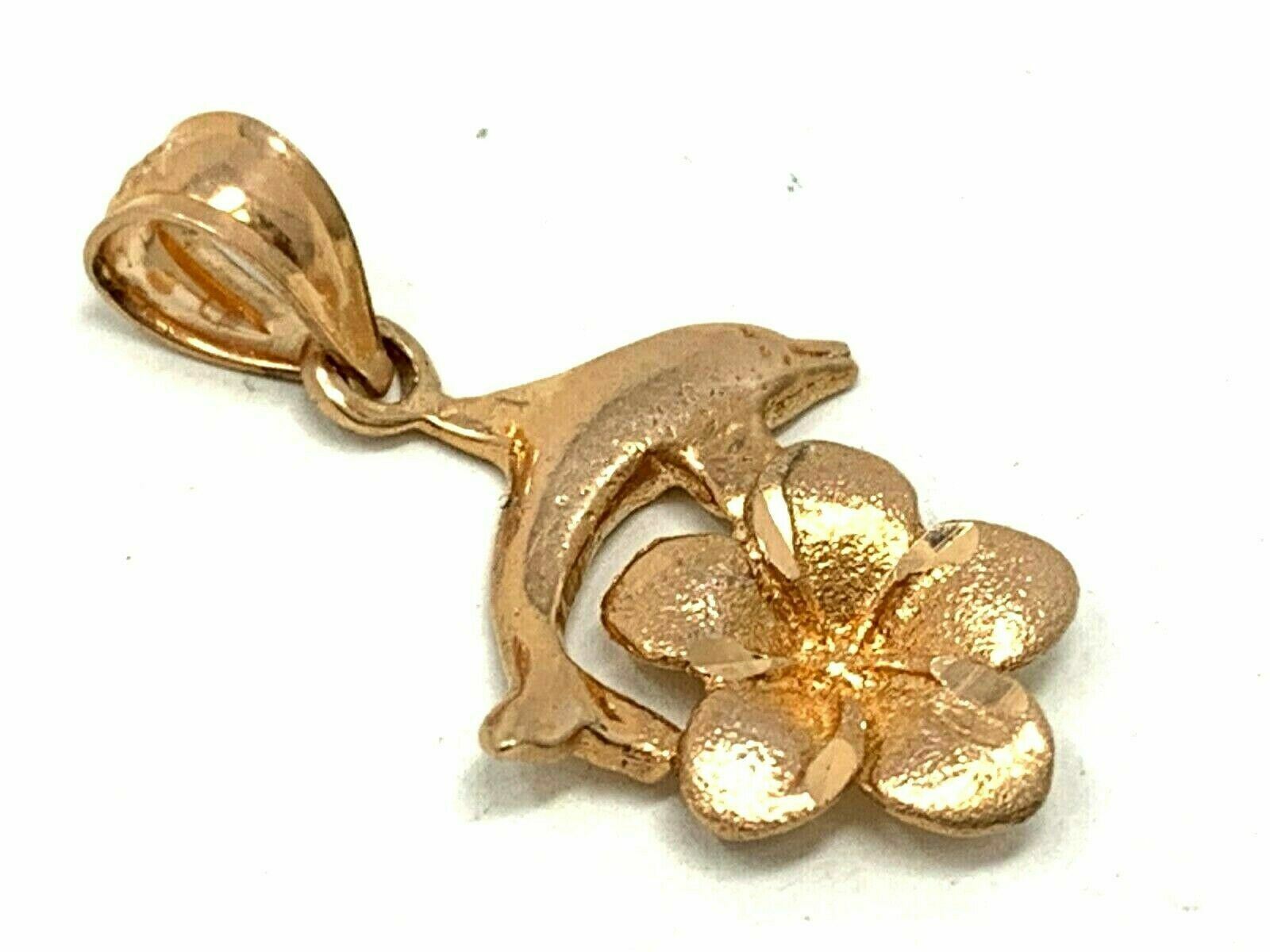 14k Rose Gold Dolphin Hawaiian Plumeria Flower Pendant 0.8 gram
