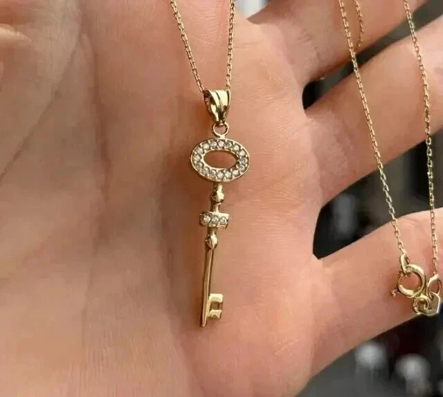 14K Yellow Gold Plated 1.00Ct Round Lab Created Diamond Cluster Key Pendant