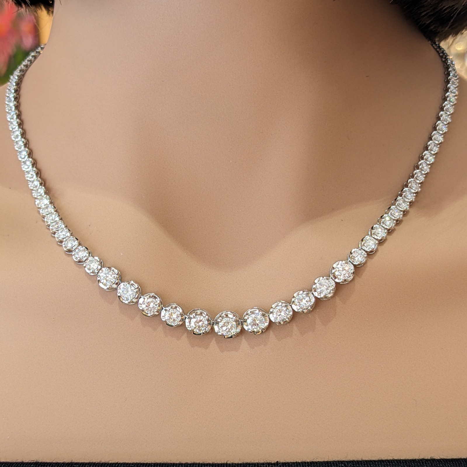 10.01 cttw Natural Diamond Graduated Tennis Necklace in Platinum – HM2816ZI