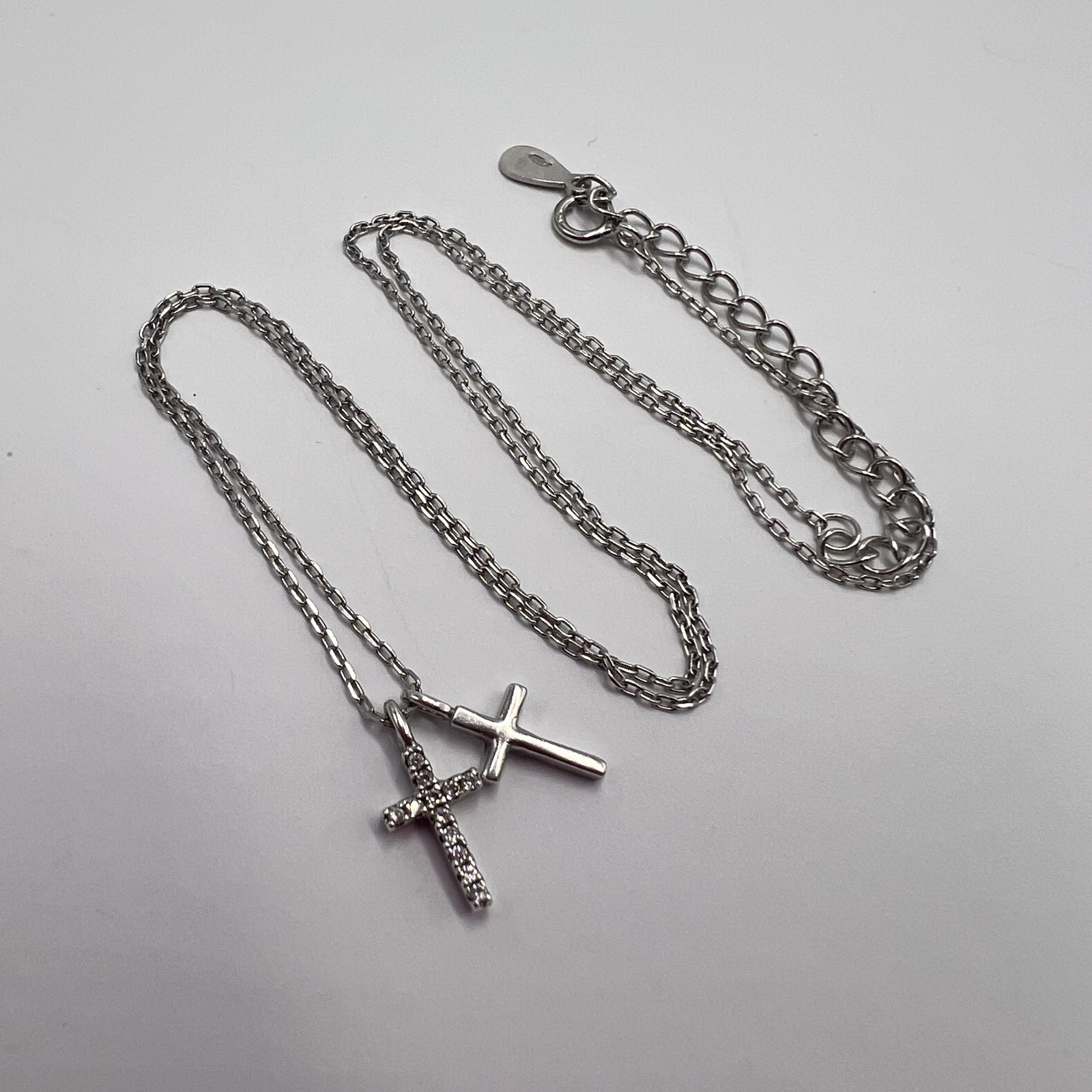 Cute Icon Cross Pendant Chain Sterling Silver 925 Jewelry 17.3in (44cm) 2.05g