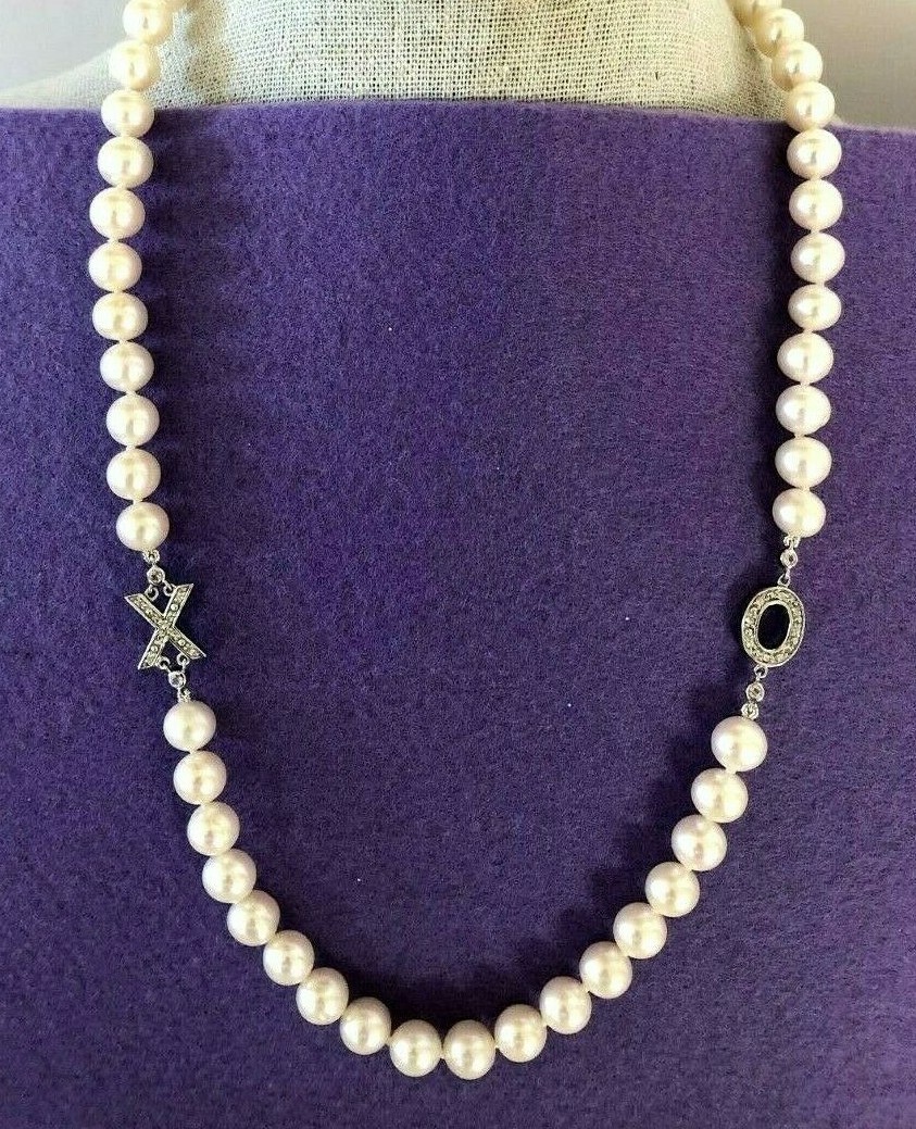 8-8.5MM WHITE PEARL “LOVE” NECKLACE W/ SS & PAVE WHITE TOPAZ – kbc-affordable