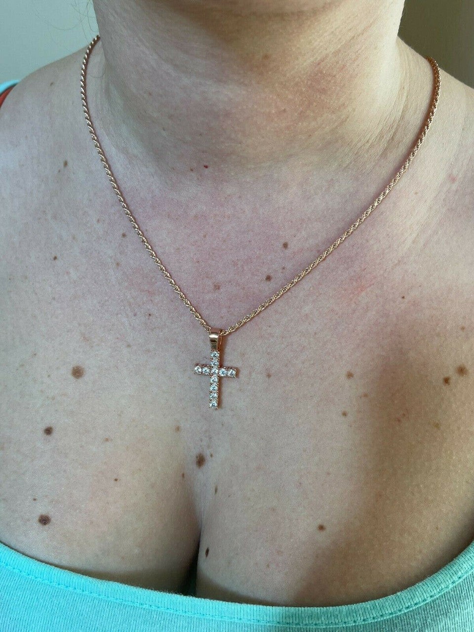 Tennis Cross Iced Pendant – Rose Gold Vermeil 925 Silver – 5 Sizes 0.75″-2.25″