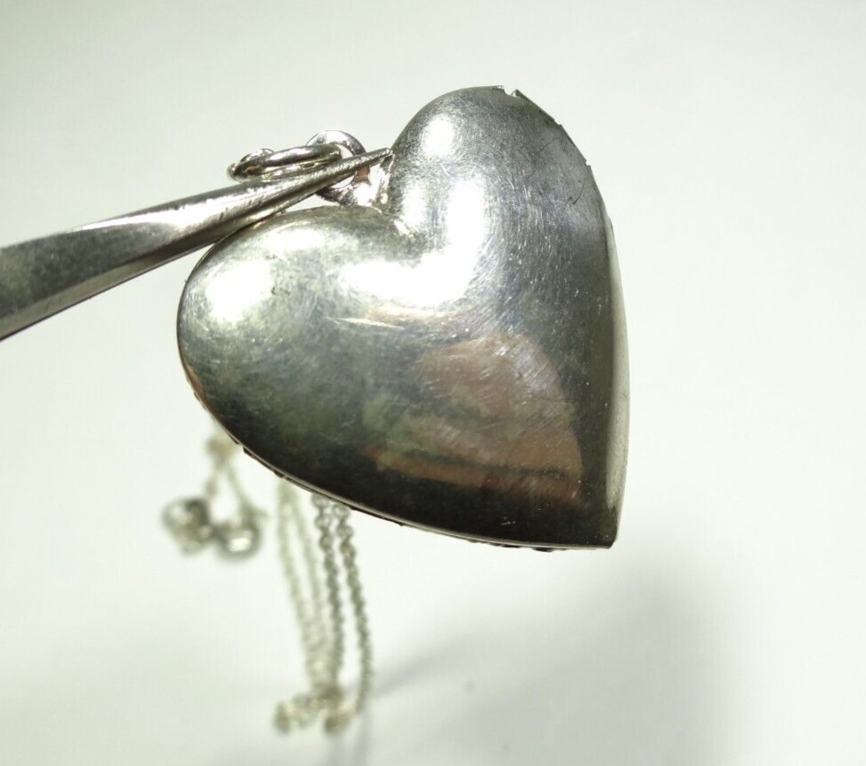 17.5″ INCH CHAIN & HEART LOVE LOCKET 2 PHOTO STERLING SILVER 925 CHARM PENDANT .