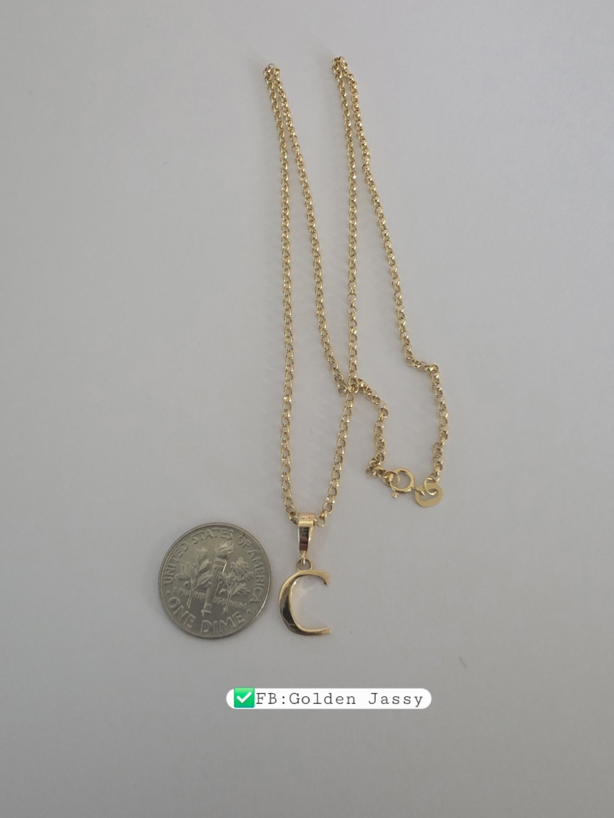 18K Real Gold C Necklace 17″long