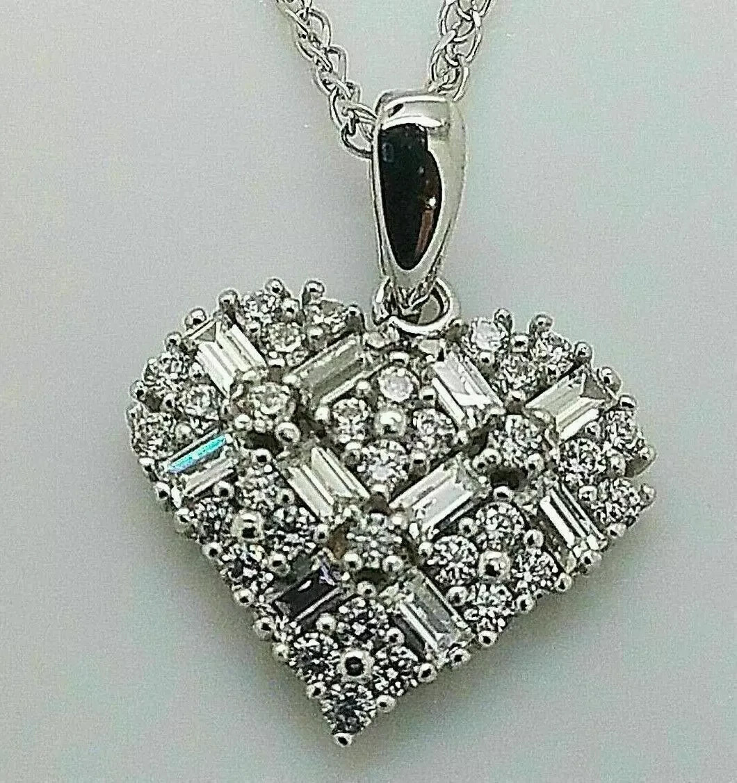 2Ct Round Cut VVS1/D Diamond Heart Pendant 14K White Gold Finish Free Chain