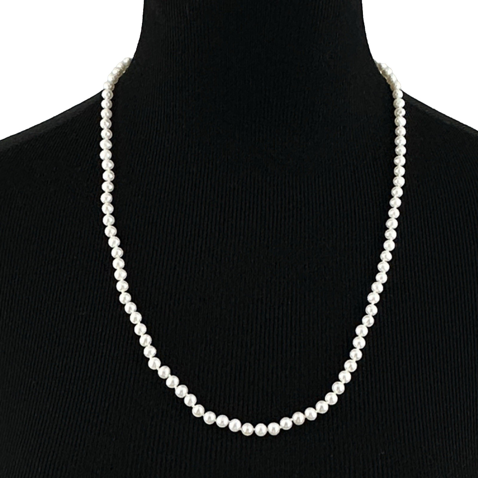 CULTURED PEARL necklace 23.5″ – 14K gold clasp – 5mm white knotted single strand