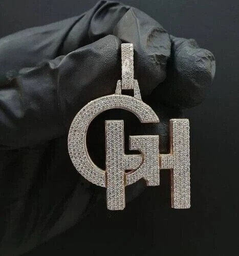 Any 2 Letter Men’s 2.50 Ct Real D/VVS Moissanite Custom Pendant 14k Gold Plated