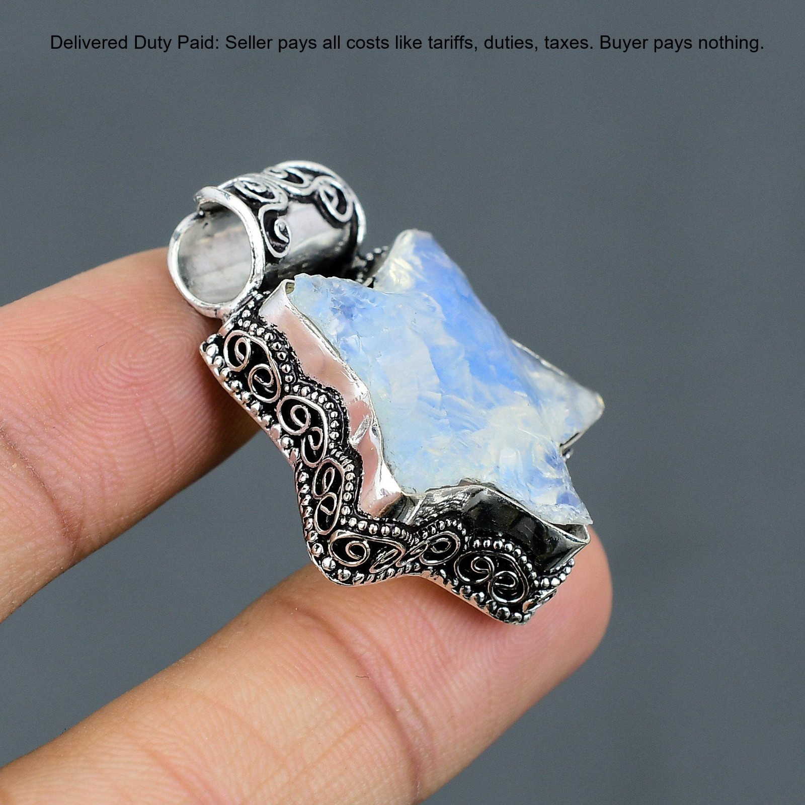Milky Opal Rough Gemstone 925 Sterling Silver Bezel Star Vintage Pendant Jewelry