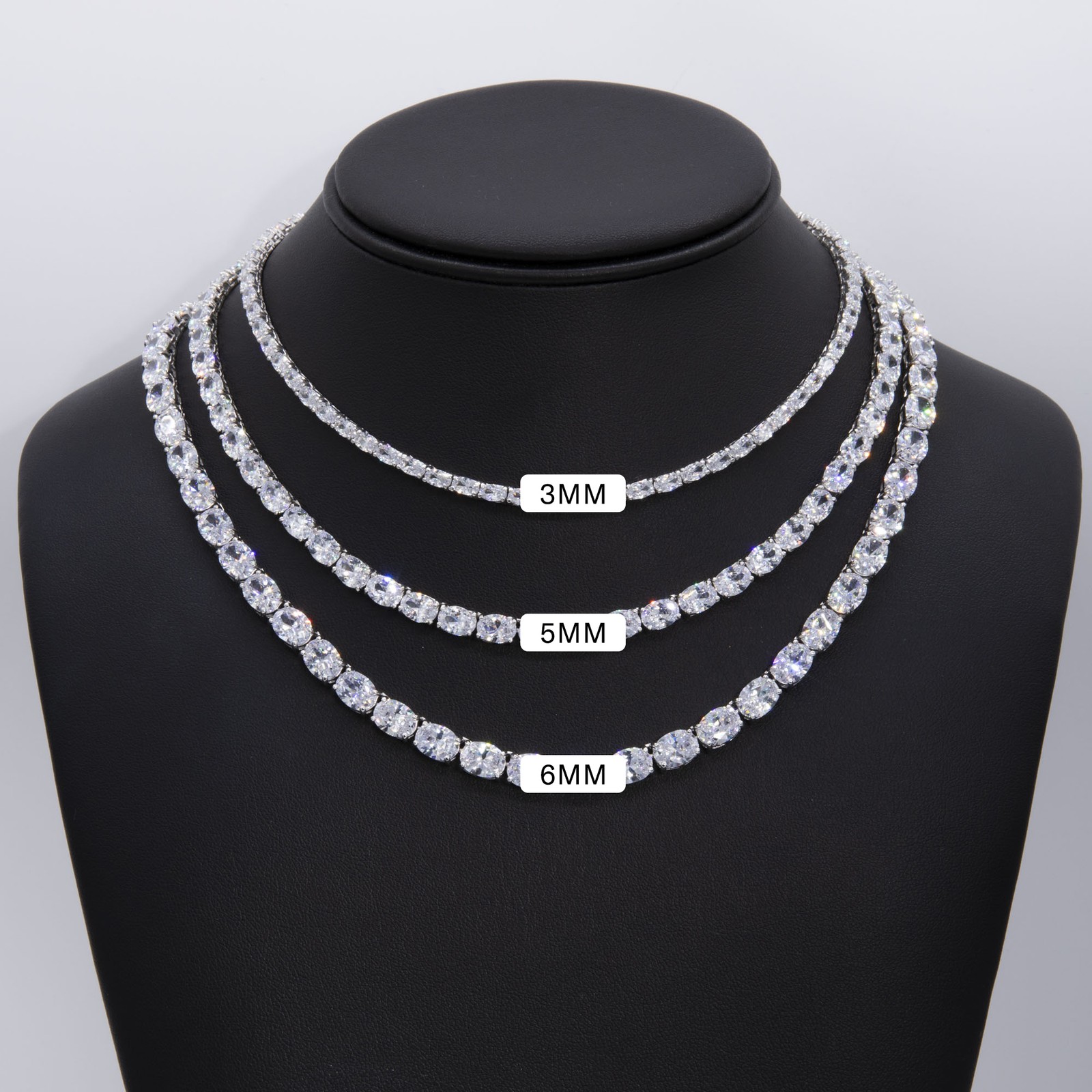 Shiny Oval-Cut Tennis Chain Necklace Sterling Silver 925